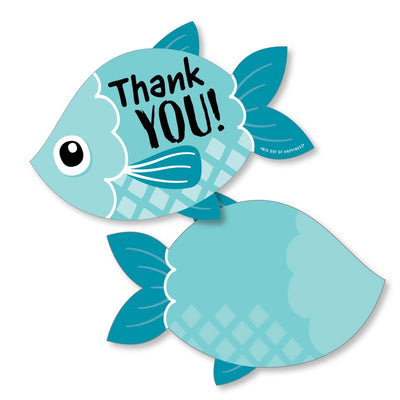 Let's Go Fishing - Shaped Thank You Cards - Fish Themed Party or Birthday Party Thank You Note Cards with Envelopes - Set of 12