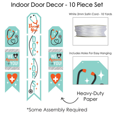 Thank You Doctors - Hanging Vertical Paper Door Banners - Doctor Appreciation Week Wall Decoration Kit - Indoor Door Decor