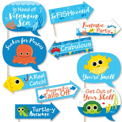 Funny Under The Sea Critters - 10 Piece Birthday Party or Baby Shower Photo Booth Props Kit