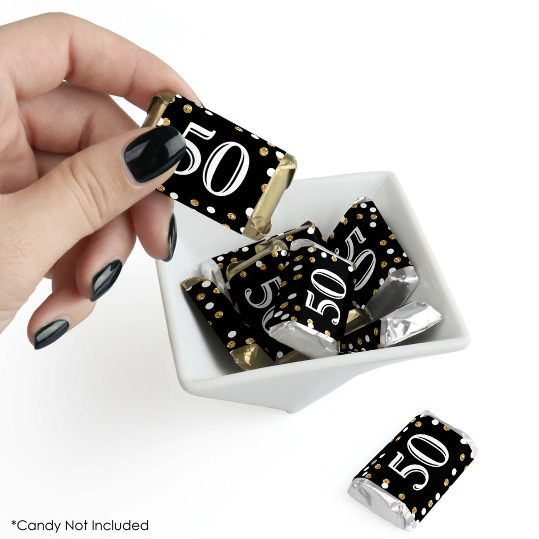 Adult 50th Birthday - Gold - Mini Candy Bar Wrapper Stickers - Birthday Party Small Favors - 40 Count