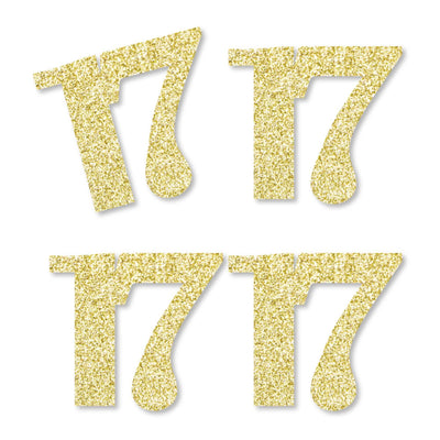 Gold Glitter 17 - No-Mess Real Gold Glitter Cut-Out Numbers - 17th Birthday Party Confetti - Set of 24