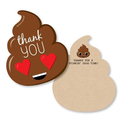Party 'Til You're Pooped - Shaped Thank You Cards - Poop Emoji Party Thank You Note Cards with Envelopes - Set of 12