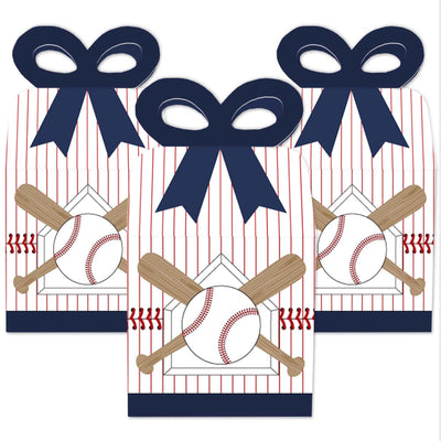 Batter Up - Baseball - Square Favor Gift Boxes - Baby Shower or Birthday Party Bow Boxes - Set of 12
