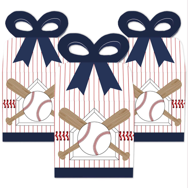 Batter Up - Baseball - Square Favor Gift Boxes - Baby Shower or Birthday Party Bow Boxes - Set of 12