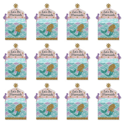 Let's Be Mermaids - Treat Box Party Favors - Baby Shower or Birthday Party Goodie Gable Boxes - Set of 12