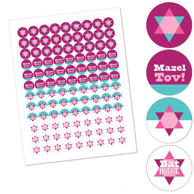 Pink Bat Mitzvah - Girl Party Round Candy Sticker Favors - Labels Fit Hershey's Kisses (1 sheet of 108)