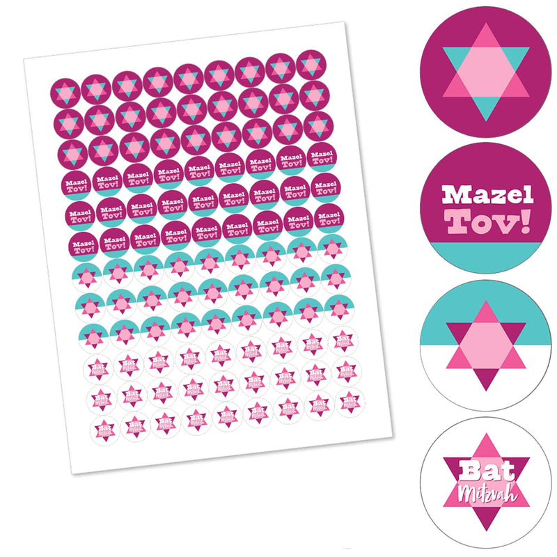 Pink Bat Mitzvah - Girl Party Round Candy Sticker Favors - Labels Fit Hershey&