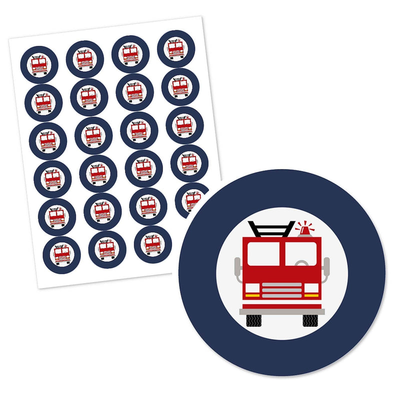 Fired Up Fire Truck - Personalized Firefighter Firetruck Baby Shower or Birthday Party Circle Sticker Labels - 24 ct