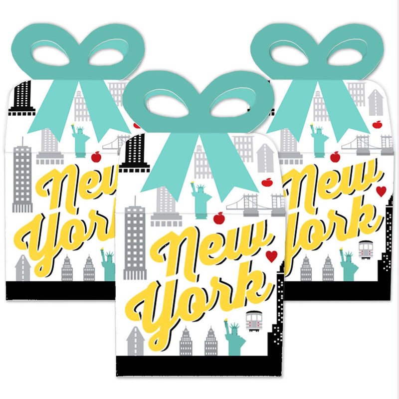 NYC Cityscape - Square Favor Gift Boxes - New York City Party Bow Boxes - Set of 12