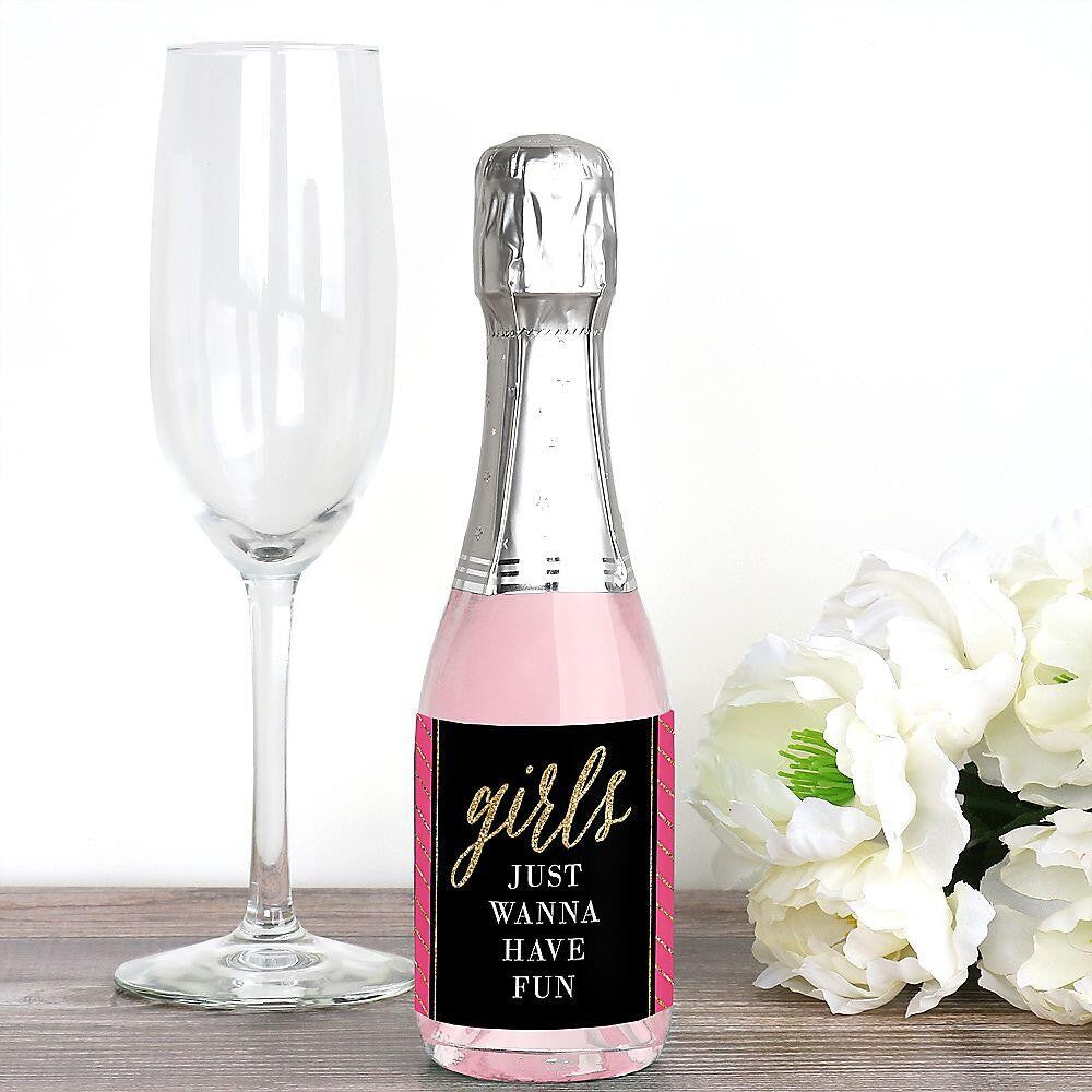 Girls Night Out - Mini Wine and Champagne Bottle Label Stickers - Bachelorette Party Favor Gift - For Women and Men - Set of 16
