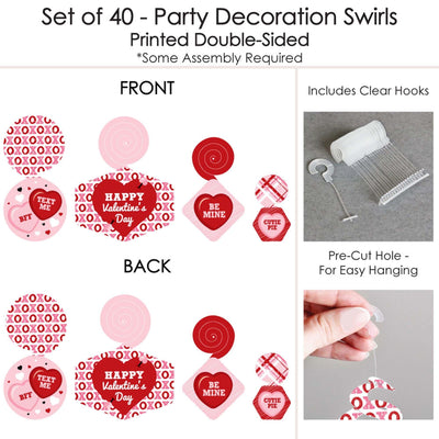 Conversation Hearts - Valentine's Day Party Hanging Decor - Party Decoration Swirls - Set of 40