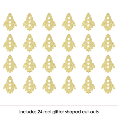 Gold Glitter Rocket Ship - No-Mess Real Gold Glitter Cut-Outs - Outer Space Baby Shower or Birthday Party Confetti - Set of 24