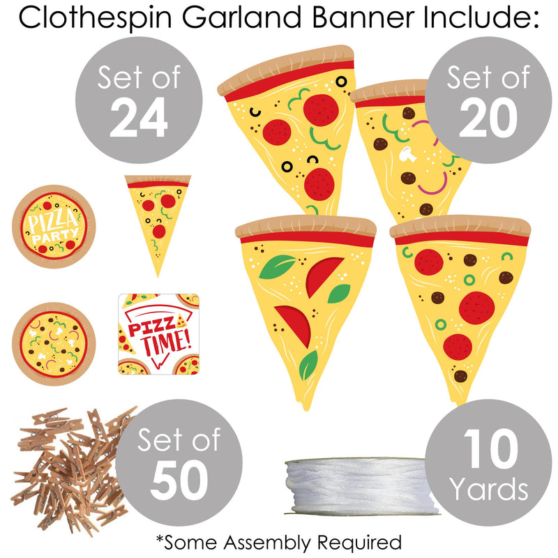 Pizza Party Time - Baby Shower or Birthday Party DIY Decorations - Clothespin Garland Banner - 44 Pieces