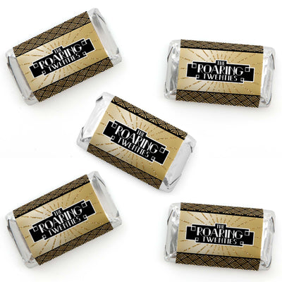 Roaring 20's - Mini Candy Bar Wrapper Stickers - 1920s Art Deco Jazz Party Small Favors - 40 Count