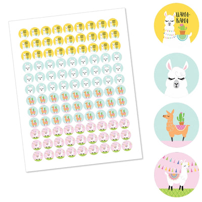 Whole Llama Fun - Llama Fiesta Baby Shower or Birthday Party Round Candy Sticker Favors - Labels Fit Hershey's Kisses - 108 ct