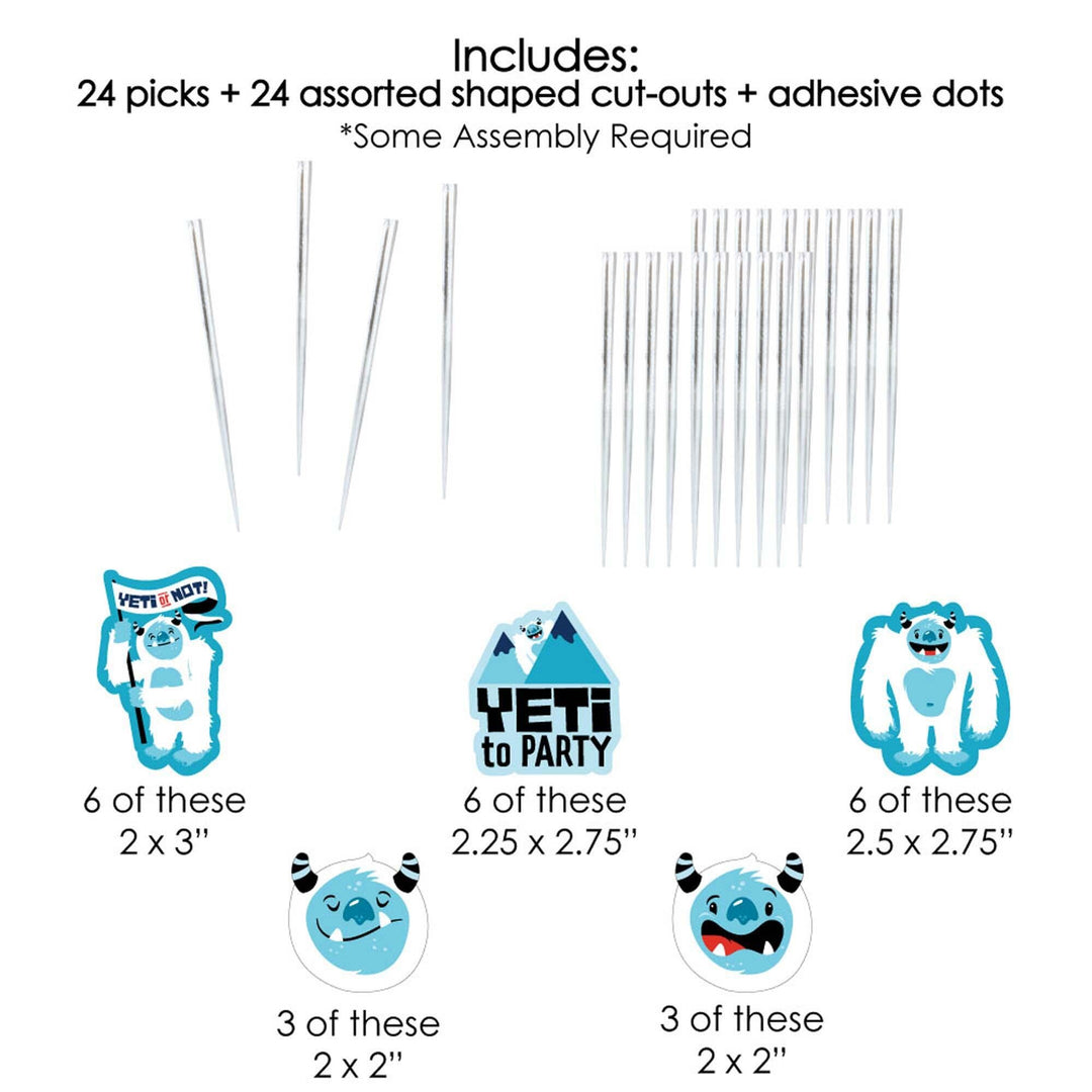 Yeti to Party - Dessert Cupcake Toppers - Abominable Snowman Party or Birthday Party Clear Treat Picks - Set of 24