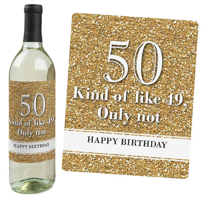 Adult 50th Birthday - Gold - Decorations for Women and Men - Wine Bottle Label Birthday Party Gift - Set of 4