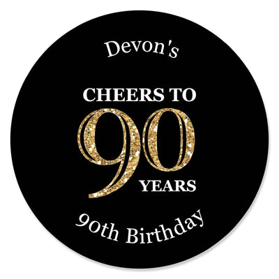 Adult 90th Birthday - Gold - Personalized Birthday Party Circle Sticker Labels - 24 ct