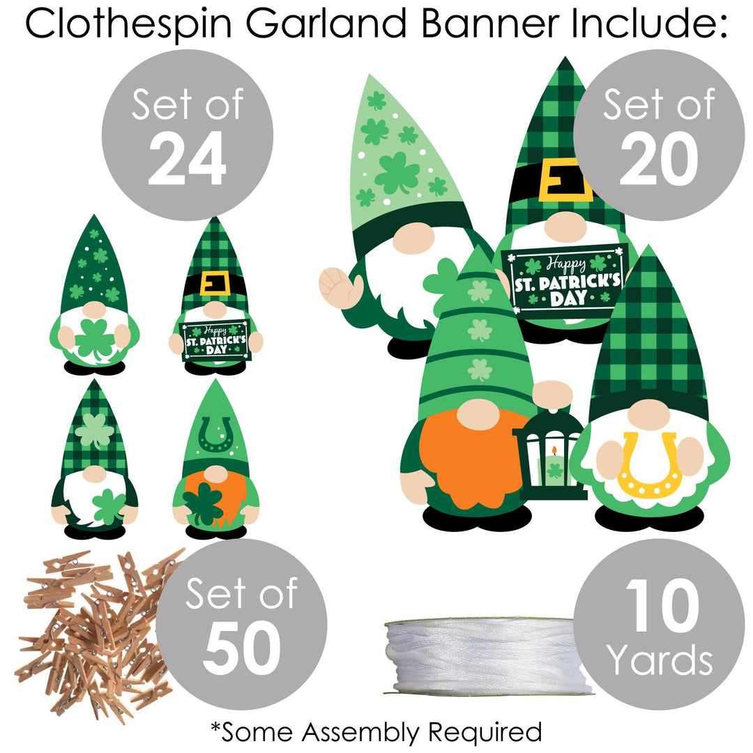 Irish Gnomes - St. Patrick's Day Party DIY Decorations - Clothespin Garland Banner - 44 Pieces