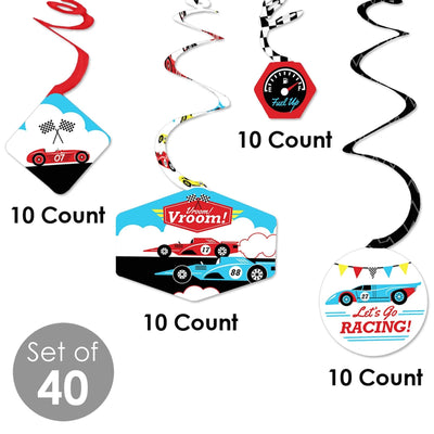Let's Go Racing - Racecar - Race Car Birthday Party or Baby Shower Hanging Decor - Party Decoration Swirls - Set of 40