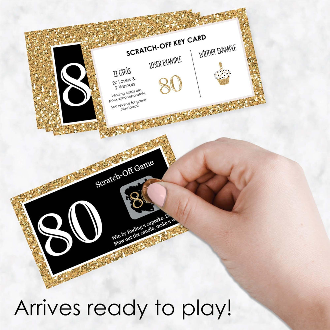 Adult 80th Birthday - Gold - Birthday Party Game Scratch Off Cards - 22 ct