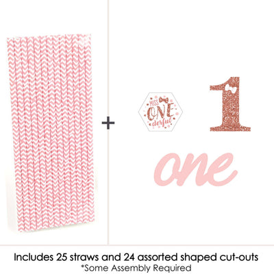 1st Birthday Little Miss Onederful - Paper Straw Decor - Girl First Birthday Party Striped Decorative Straws - Set of 24