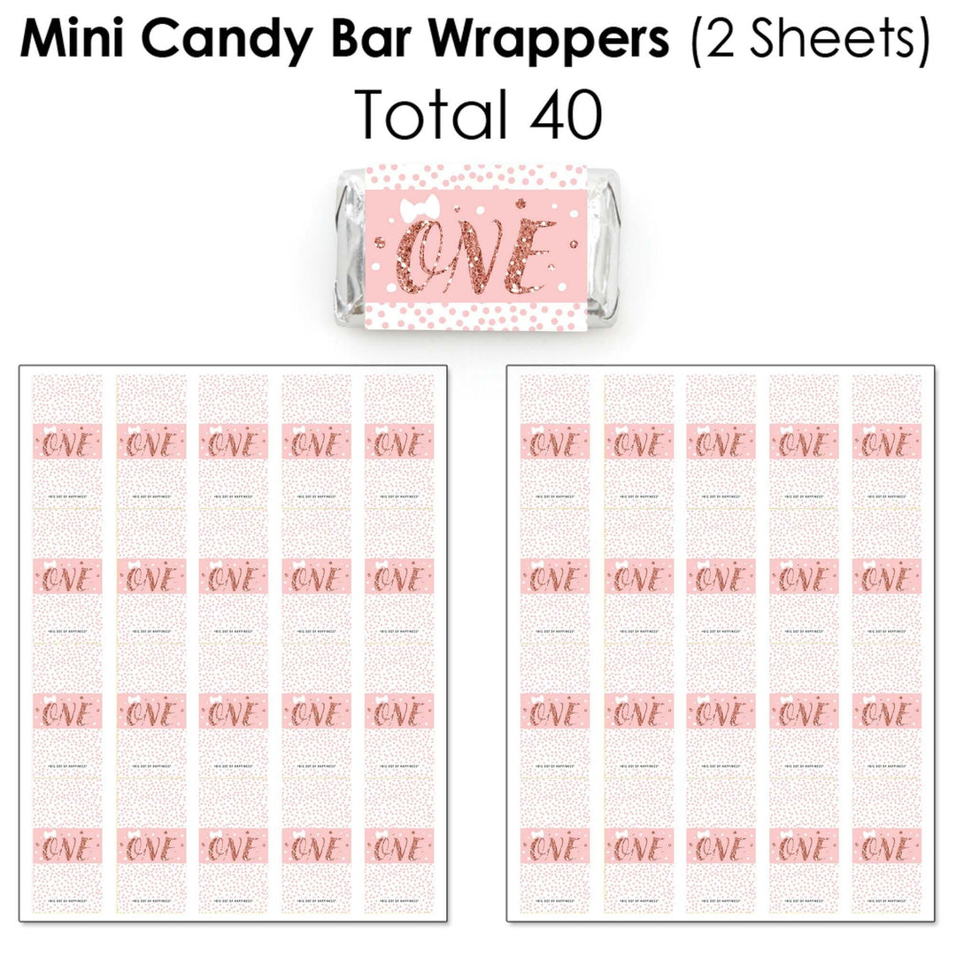 1st Birthday Little Miss Onederful - Mini Candy Bar Wrappers, Round Candy Stickers and Circle Stickers - Girl First Birthday Party Candy Favor Sticker Kit - 304 Pieces