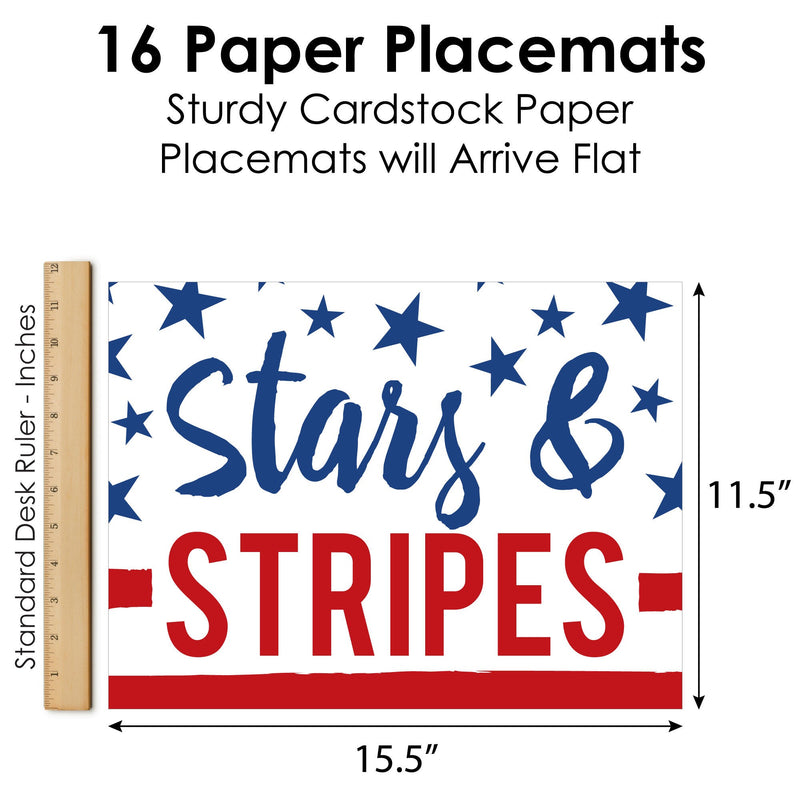 Stars & Stripes - Party Table Decorations - Memorial Day, 4th of July and Labor Day USA Patriotic Party Placemats - Set of 16