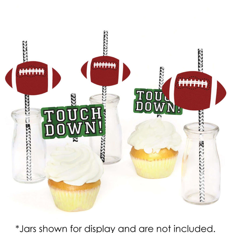 End Zone - Football - Paper Straw Decor - Baby Shower or Birthday Party Striped Decorative Straws - Set of 24
