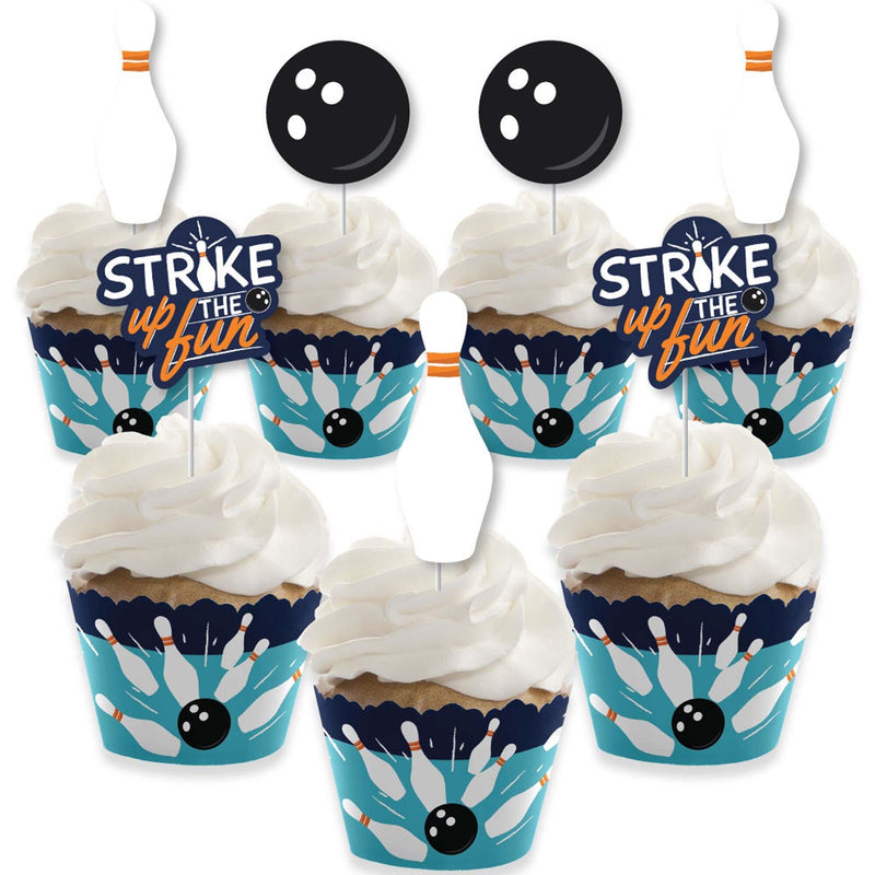 Strike Up the Fun - Bowling - Cupcake Decoration - Birthday Party or Baby Shower Cupcake Wrappers and Treat Picks Kit - Set of 24