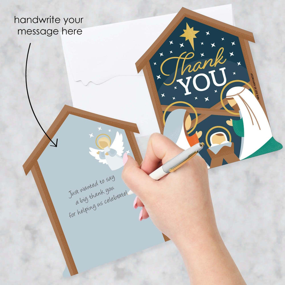 Holy Nativity - Shaped Thank You Cards - Manger Scene Religious Christmas Thank You Note Cards with Envelopes - Set of 12