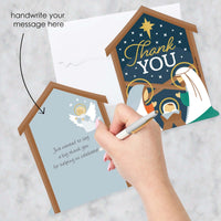 Holy Nativity - Shaped Thank You Cards - Manger Scene Religious Christmas Thank You Note Cards with Envelopes - Set of 12