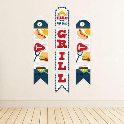 Fire Up the Grill - Hanging Vertical Paper Door Banners - Summer BBQ Picnic Party Wall Decoration Kit - Indoor Door Decor