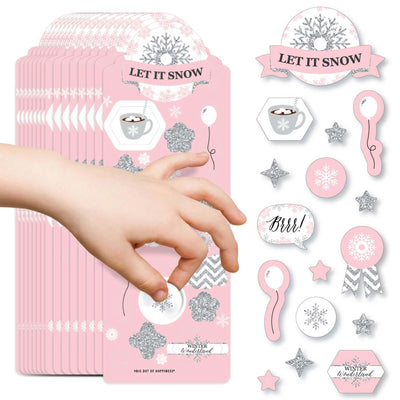 Pink Winter Wonderland - Holiday Snowflake Birthday Party and Baby Shower Favor Kids Stickers - 16 Sheets - 256 Stickers