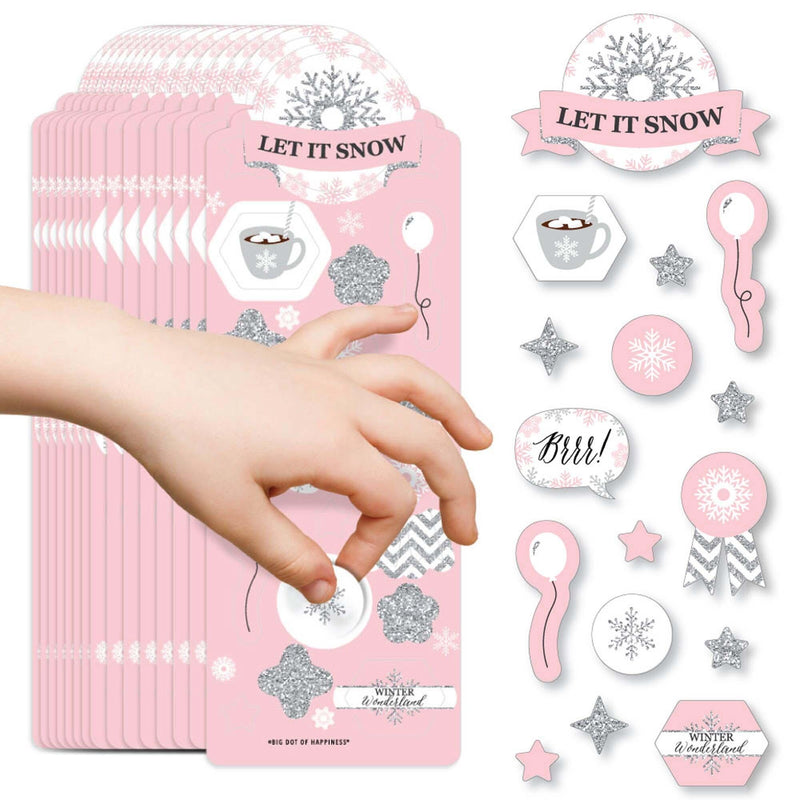 Pink Winter Wonderland - Holiday Snowflake Birthday Party and Baby Shower Favor Kids Stickers - 16 Sheets - 256 Stickers