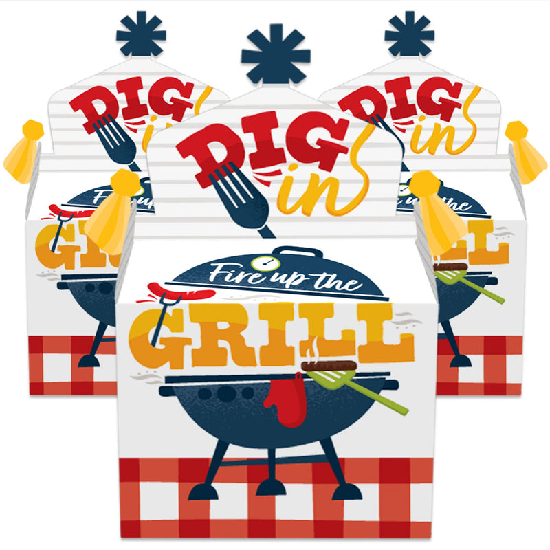 Fire Up the Grill - Treat Box Party Favors - Summer BBQ Picnic Party Goodie Gable Boxes - Set of 12