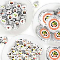 Let's Roll - Sushi - Mini Candy Bar Wrappers, Round Candy Stickers and Circle Stickers - Japanese Party Candy Favor Sticker Kit - 304 Pieces
