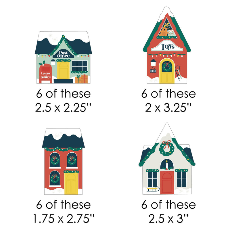 Christmas Village - DIY Shaped Holiday Winter Houses Cut-Outs - 24 Count