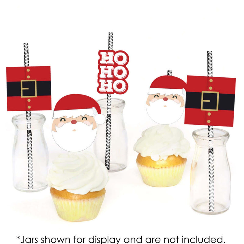 Jolly Santa Claus - Paper Straw Decor - Christmas Party Striped Decorative Straws - Set of 24