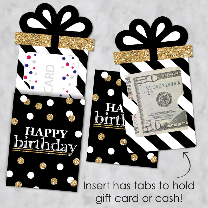 Adult Happy Birthday - Gold - Birthday Party Money and Gift Card Sleeves - Nifty Gifty Card Holders - Set of 8