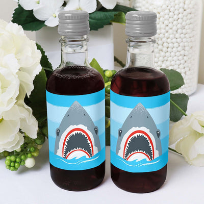 Shark Zone - Mini Wine and Champagne Bottle Label Stickers - Jawsome Shark Party or Birthday Party Favor Gift for Women and Men - Set of 16