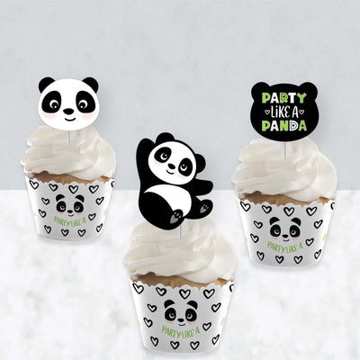 Party Like a Panda Bear - Cupcake Decoration - Baby Shower or Birthday Party Cupcake Wrappers and Treat Picks Kit - Set of 24