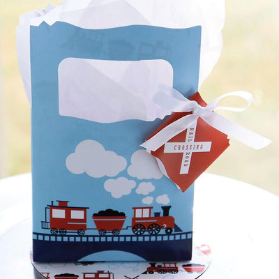 Railroad Party Crossing - Steam Train Birthday Party or Baby Shower Favor Boxes - Set of 12