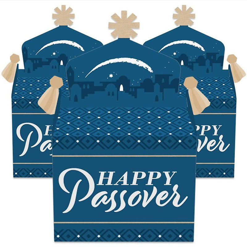 Happy Passover - Treat Box Party Favors - Pesach Jewish Holiday Party Goodie Gable Boxes - Set of 12