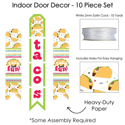 Taco 'Bout Fun - Hanging Vertical Paper Door Banners - Mexican Fiesta Wall Decoration Kit - Indoor Door Decor