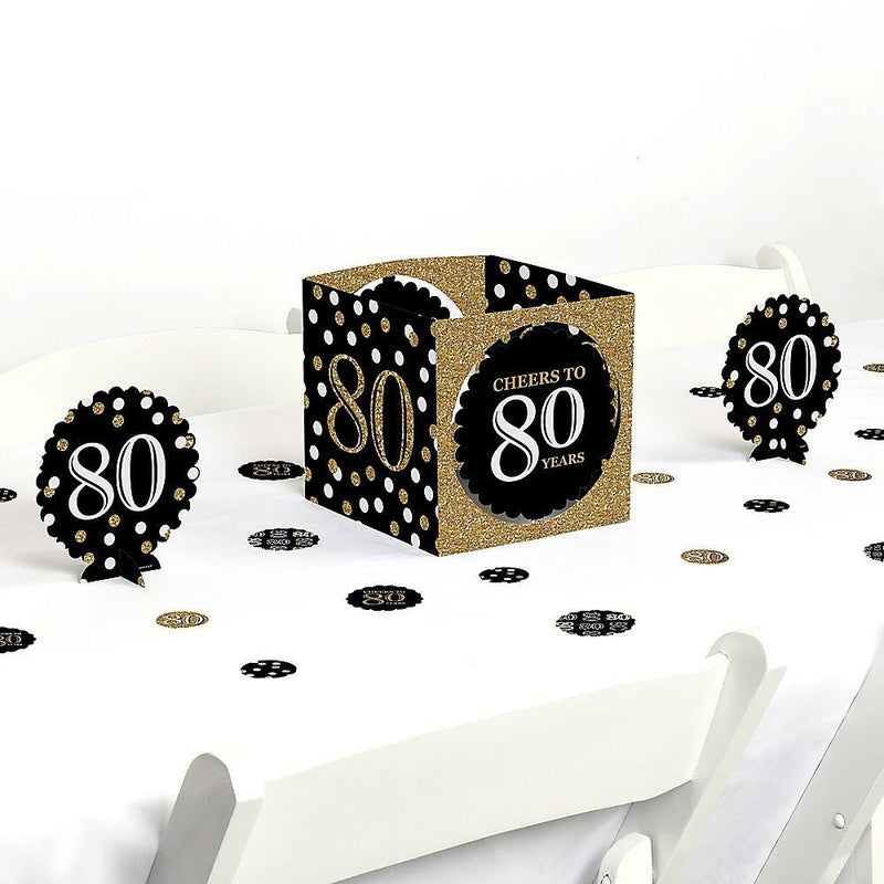 Adult 80th Birthday - Gold - Birthday Party Centerpiece and Table Decoration Kit
