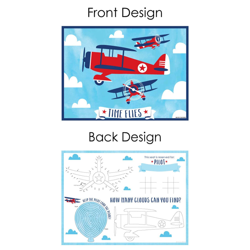 Taking Flight - Airplane - Paper Vintage Plane Birthday Party Coloring Sheets - Activity Placemats - Set of 16