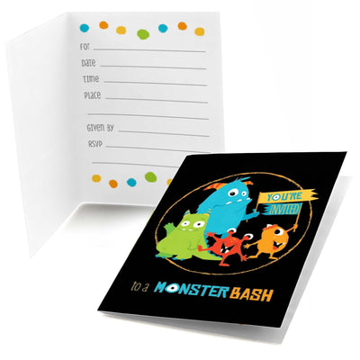 Monster Bash - Fill In Little Monster Birthday Party or Baby Shower Invitations - 8 ct