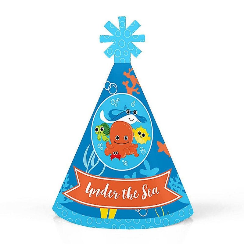 Under The Sea Critters - Mini Cone Birthday Party or Baby Shower Hats - Small Little Party Hats - Set of 8