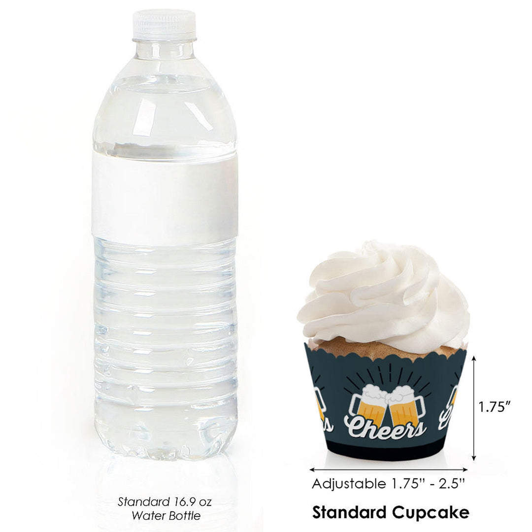 Cheers and Beers Happy Birthday - Decorations - Party Cupcake Wrappers - Set of 12
